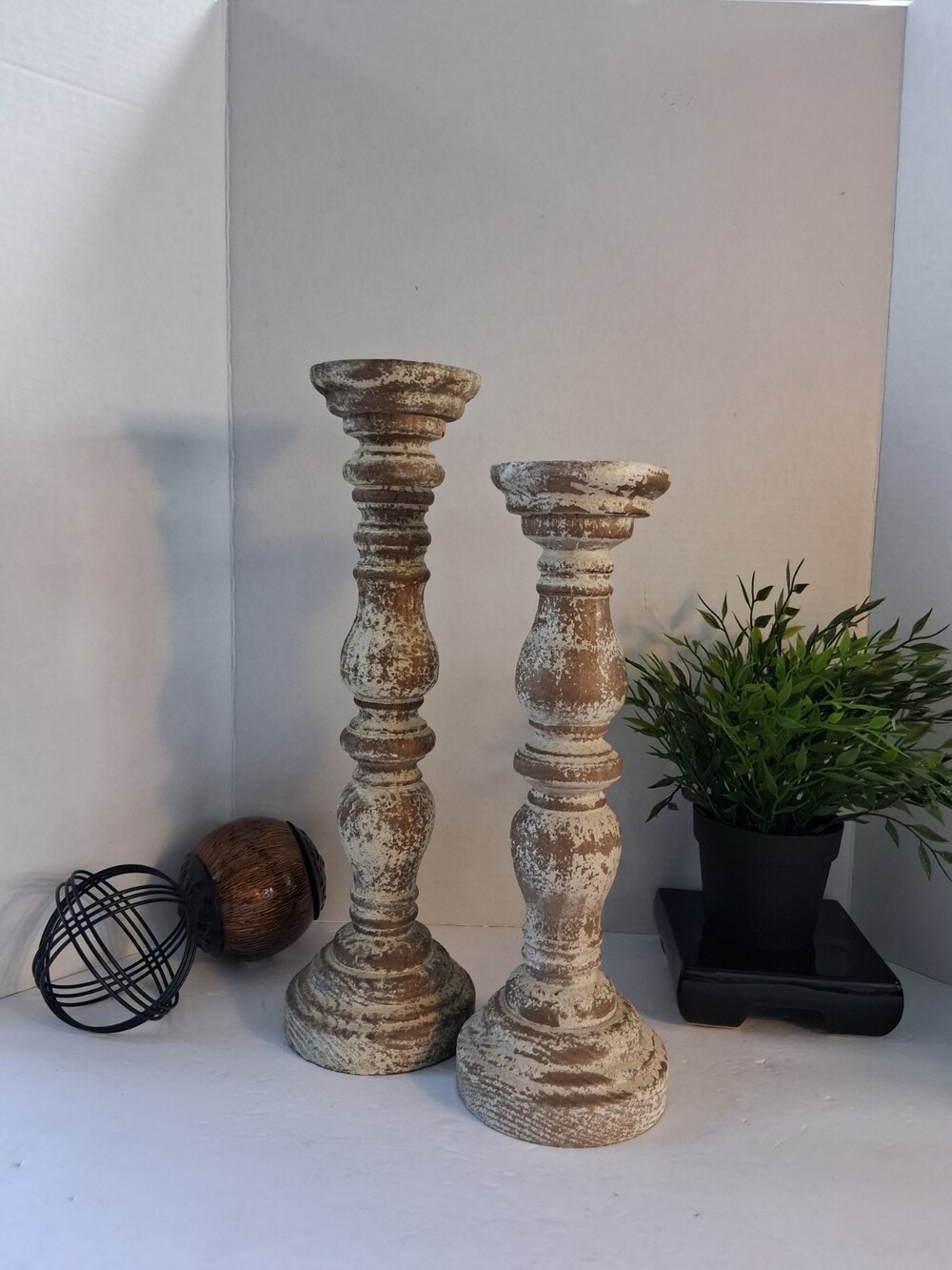 New Out of Box/Original Tags; Solid Wood Candle Holders;By Hobby Lobby; 16" Tall